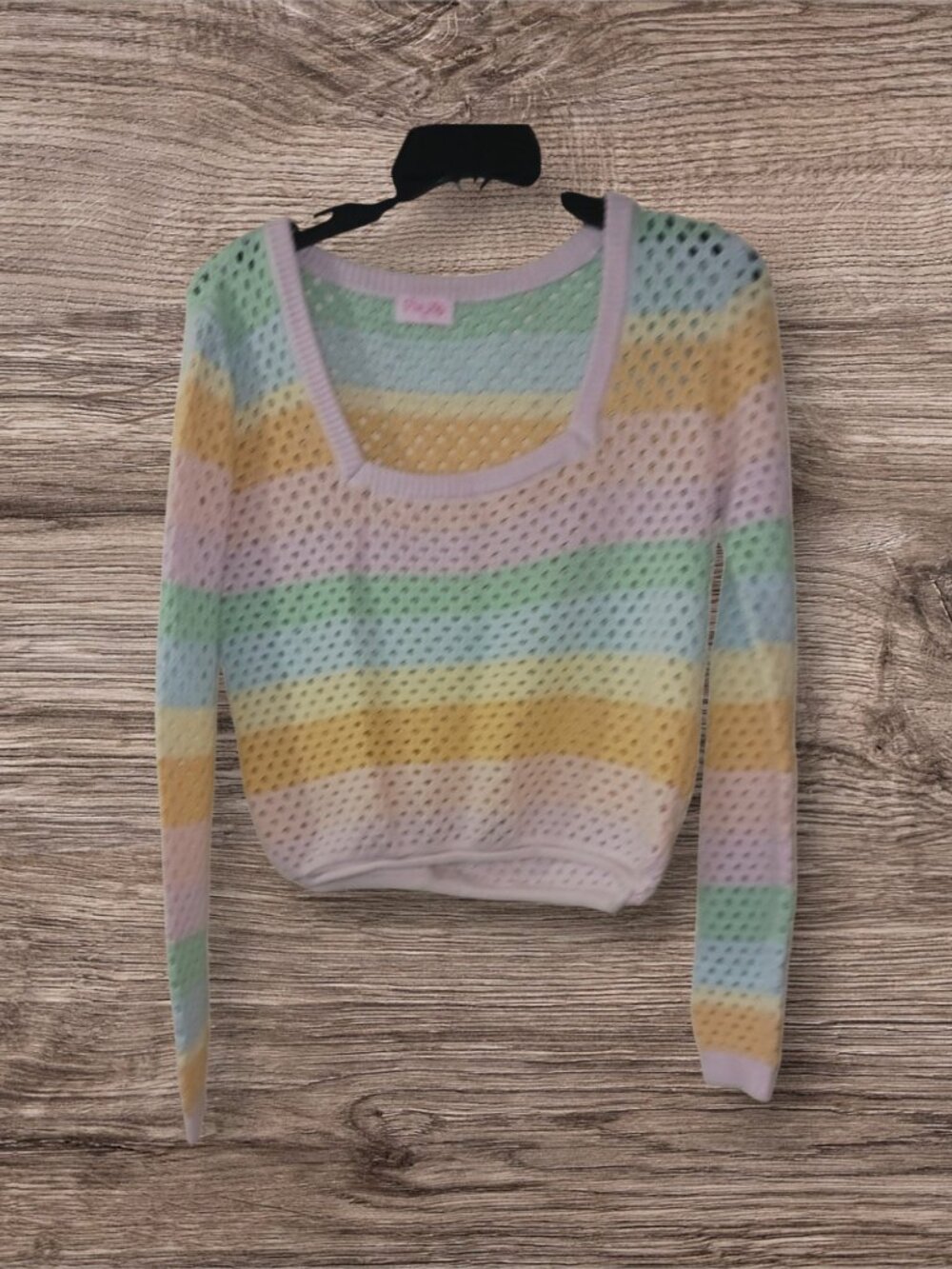 Pink Lily Small Pastel Rainbow Open Knit Sweater Lightweight